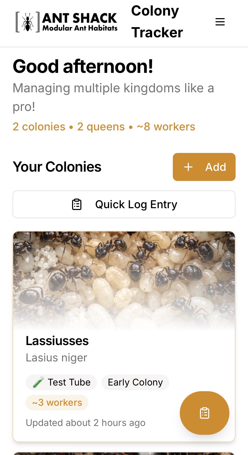 ANT SHACK - Colony Tracker